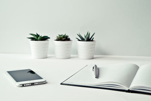 an organized workspace with a timer