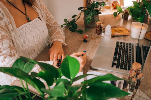 calm workspace with candles and plants