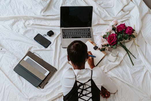 freelancer journaling in a cozy nook