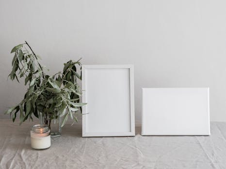 desk with meditation tools and a plant