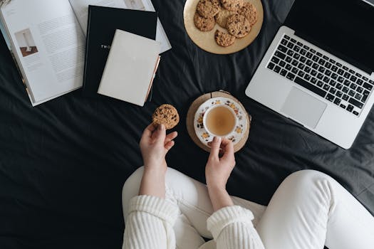 peaceful workspace with a cup of tea