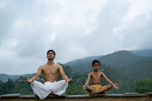 family meditating together