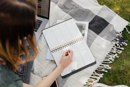 calm workspace with a journal