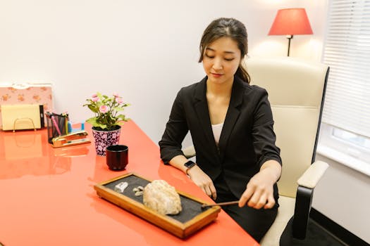 calm workspace with meditation area