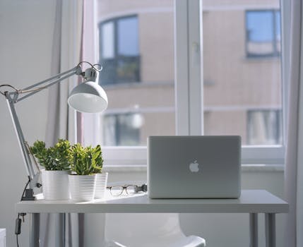 minimalist home office with plants